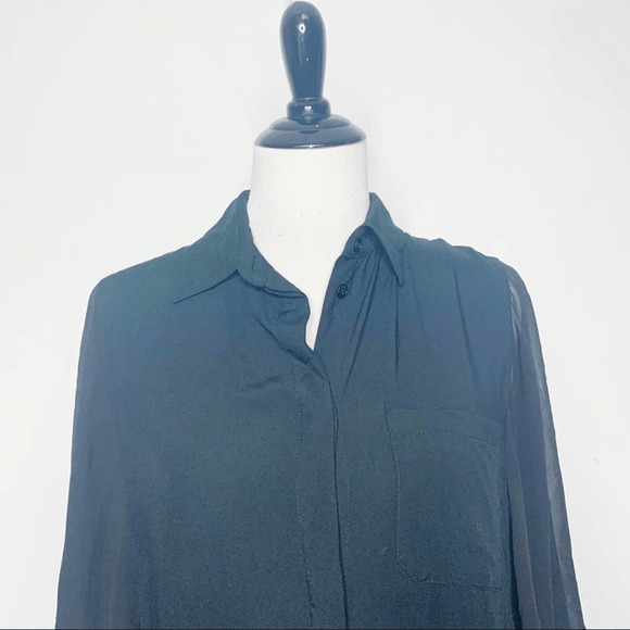 Kai-Aakmann Chiffon Viole Cape Blouse Sheer Back oversized button front womens S - Picture 2 of 6